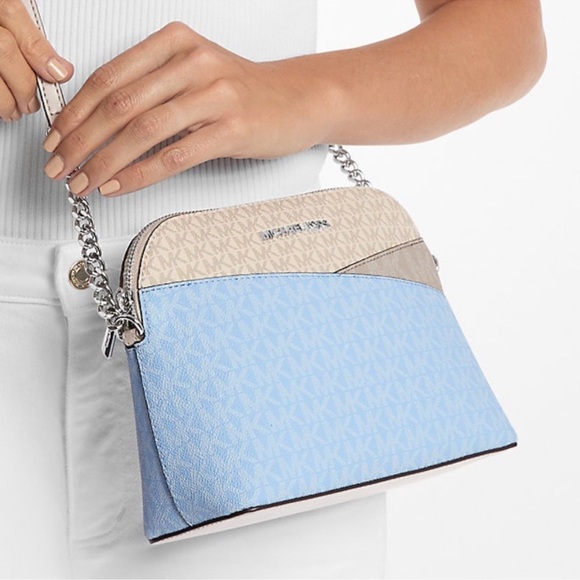 Michael Kors Medium Dome Jet Set Travel Color-Block Signature Logo Crossbody Bag - Picture 9 of 10